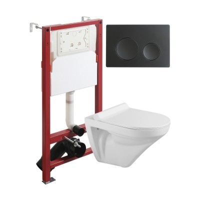 Комплект унитаза с инсталляцией Agger ATI06100+APB144, кнопка смыва черная