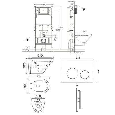 Комплект унитаза с инсталляцией Agger ATI06100+APB144, кнопка смыва черная-8
