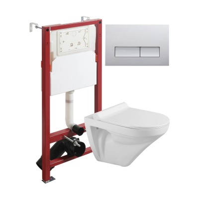 Комплект унитаза с инсталляцией Agger ATI06100+APB200, кнопка смыва хром