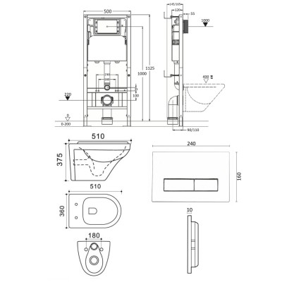 Комплект унитаза с инсталляцией Agger ATI06100+APB244, кнопка смыва черная-8
