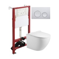 Комплект унитаза с инсталляцией Agger ATI09150+APB100, кнопка смыва хром