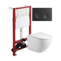 Комплект унитаза с инсталляцией Agger ATI09150+APB144, кнопка смыва черная