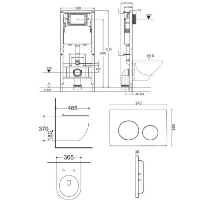 Комплект унитаза с инсталляцией Agger ATI09150+APB144, кнопка смыва черная-10