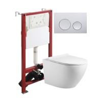 Комплект унитаза с инсталляцией Agger ATI09150L+APB100, кнопка смыва хром