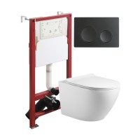 Комплект унитаза с инсталляцией Agger ATI09150L+APB144, кнопка смыва черная