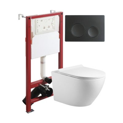 Комплект унитаза с инсталляцией Agger ATI09150L+APB144, кнопка смыва черная