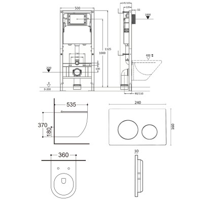 Комплект унитаза с инсталляцией Agger ATI09150L+APB144, кнопка смыва черная-10