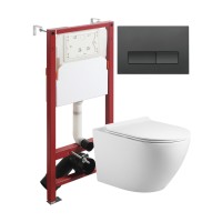 Комплект унитаза с инсталляцией Agger ATI09150L+APB244, кнопка смыва черная