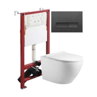 Комплект унитаза с инсталляцией Agger ATI09150L+APB244, кнопка смыва черная