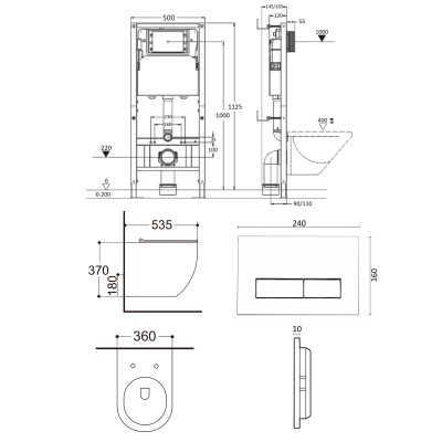 Комплект унитаза с инсталляцией Agger ATI09150L+APB244, кнопка смыва черная-10