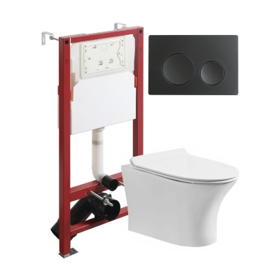 Комплект унитаза с инсталляцией Orange CI01-100W+APB144, кнопка смыва черная