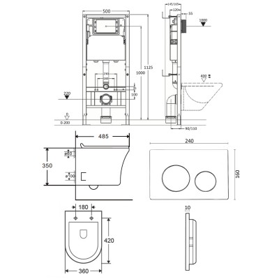 Комплект унитаза с инсталляцией Orange CI01-100W+APB144, кнопка смыва черная-9