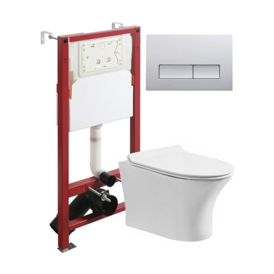 Комплект унитаза с инсталляцией Orange CI01-100W+APB200, кнопка смыва хром