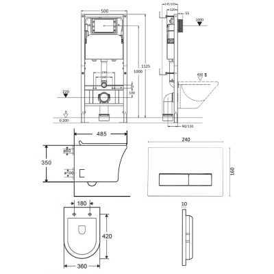 Комплект унитаза с инсталляцией Orange CI01-100W+APB200, кнопка смыва хром-9