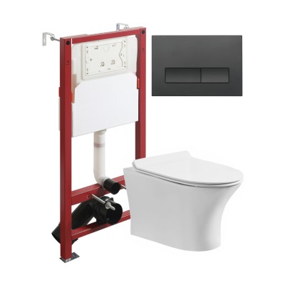 Комплект унитаза с инсталляцией Orange CI01-100W+APB244, кнопка смыва черная