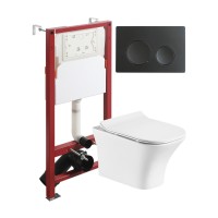 Комплект унитаза с инсталляцией Orange CI02-100W+APB144, кнопка смыва черная