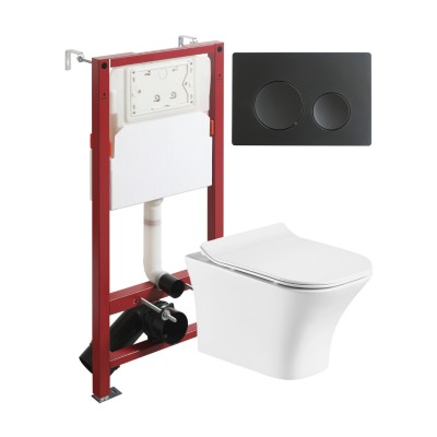 Комплект унитаза с инсталляцией Orange CI02-100W+APB144, кнопка смыва черная