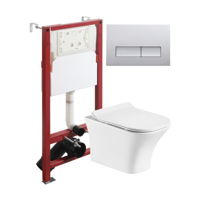 Комплект унитаза с инсталляцией Orange CI02-100W+APB200, кнопка смыва хром