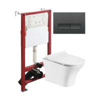 Комплект унитаза с инсталляцией Orange CI02-100W+APB244, кнопка смыва черная