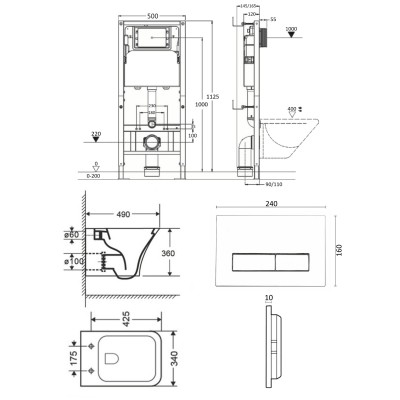 Комплект унитаза с инсталляцией Orange CI02-100W+APB244, кнопка смыва черная-9