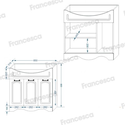 Тумба с раковиной Francesca Империя 90 белый с подсветкой (3 двери, ум. Classic 90)-6