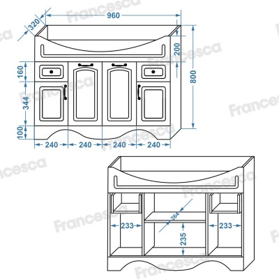 Комплект мебели для ванной комнаты Francesca Империя 100-2, с ящиками-7