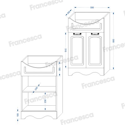 Комплект мебели для ванной комнаты Francesca Империя 60, левый-6