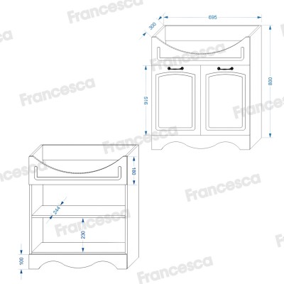 Комплект мебели для ванной комнаты Francesca Империя 75-2, правый-6