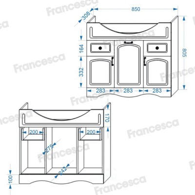 Комплект мебели для ванной комнаты Francesca Империя 90-2, с ящиками-7