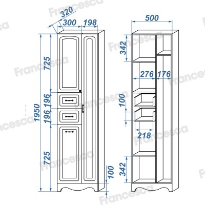 Пенал Francesca Империя 50 белый двойной, с подсветкой, без корзины-3