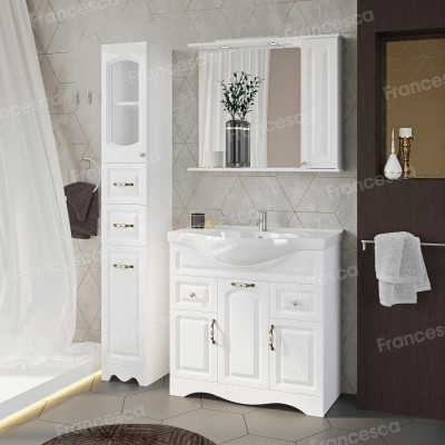 Тумба с раковиной Francesca Империя 85 белый (2ящ. + 3 дв. ум. Сенеж 87) с подсветкой-3