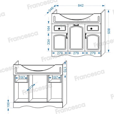 Тумба с раковиной Francesca Империя 85 белый (2ящ. + 3 дв. ум. Сенеж 87) с подсветкой-6