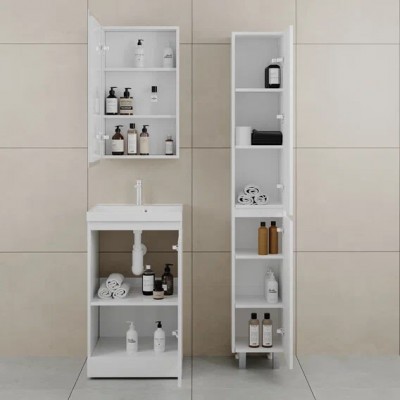 Тумба с раковиной Style Line Батлер 50 Люкс Plus, напольная, антискрейч белый глянец-1