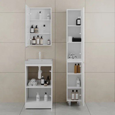 Тумба с раковиной Style Line Батлер 50 Люкс Plus, напольная, антискрейч белый глянец, раковина кварц серый шелк-2