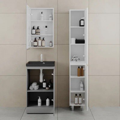 Тумба с раковиной Style Line Батлер 50 Люкс Plus, напольная, серый антискрейч, раковина кварц антрацит-2