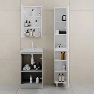 Тумба с раковиной Style Line Батлер 50 Люкс Plus, напольная, серый антискрейч, раковина кварц серый шелк-2