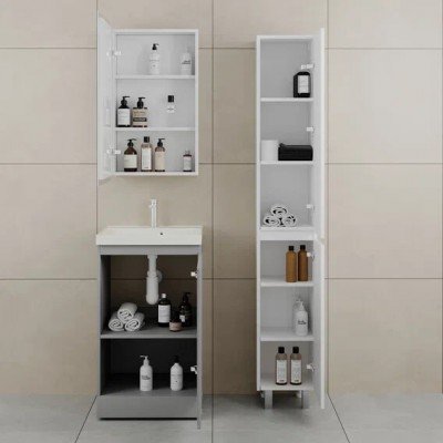 Тумба с раковиной Style Line Батлер 50 Люкс Plus, напольная, серый антискрейч, раковина кварц жасмин-2