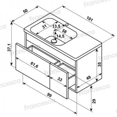 Тумба с раковиной Francesca Avanti Panda 100, DR-02-100, подвесная, с подсветкой, серая-4