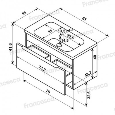 Тумба с раковиной Francesca Avanti Panda 80, DR-05-80, подвесная, бежевая, с подсветкой-4