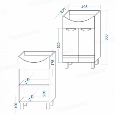 Тумба с раковиной Francesca Доминго 55 белый, с подсветкой (2 дв.,ум. Уют 55)-6