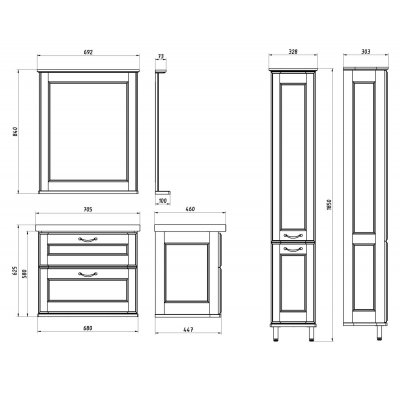 Комплект мебели для ванной ASB-Woodline Прато 70 массив ясеня-2