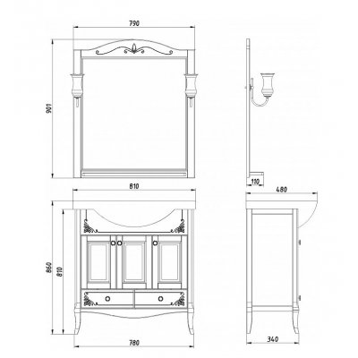 Комплект мебели для ванной ASB-Woodline Салерно 80 массив ясеня-4