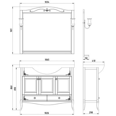 Комплект мебели для ванной ASB-Woodline Салерно 105 массив ясеня-1