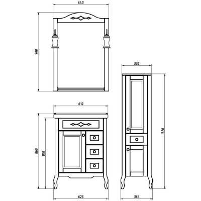 Комплект мебели для ванной ASB-Woodline Флоренция Квадро 60 массив ясеня-2