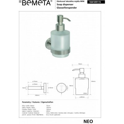 Настенный дозатор для жидкого мыла BEMETA NEO 104109115 mini-1