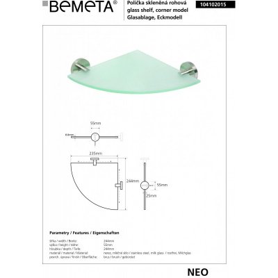 Полочка стеклянная угловая BEMETA NEO 104102015-1