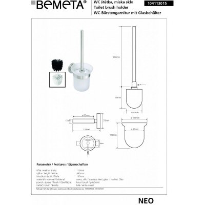 Туалетная щетка с стеклянным держателем BEMETA NEO 104113015-1