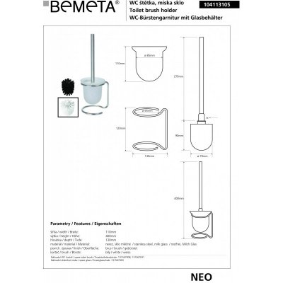 Туалетная щетка с стеклянным держателем BEMETA NEO 104113105-1