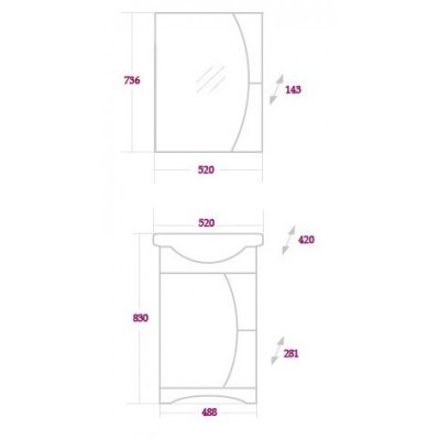 Комплект мебели для ванной Onika Дуэт 52.01-1