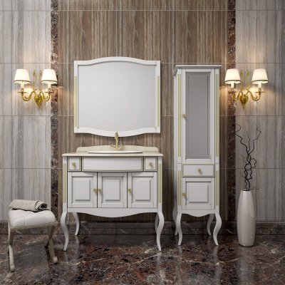 Комплект мебели для ванной Opadiris Лаура 100 белая с патиной со столешницей